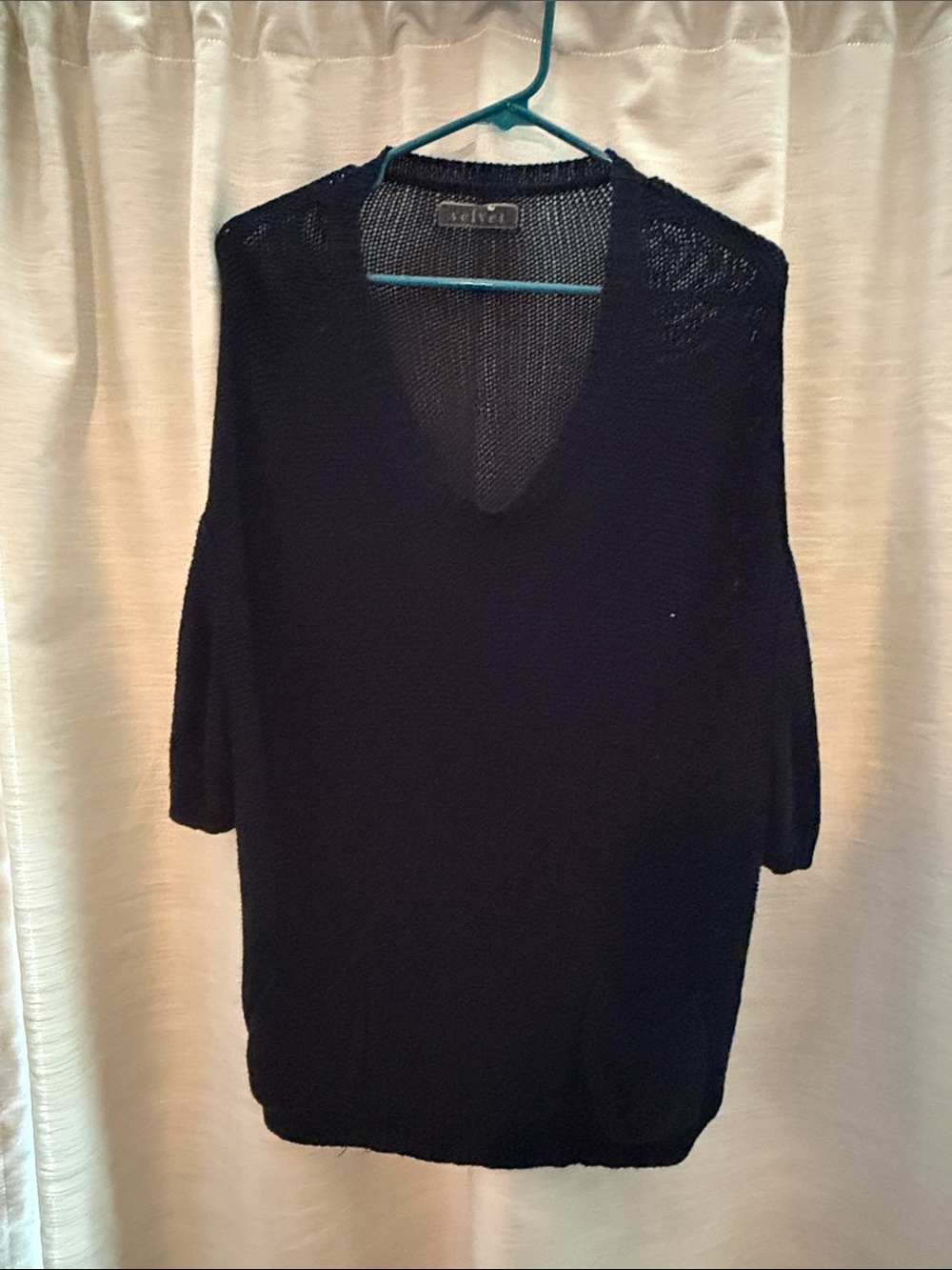 Velvet Black Open-Knit Crewneck Sweater with Pockets Size Medium